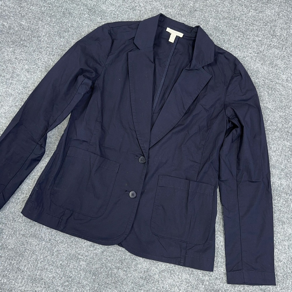 Eileen Fisher Navy Blazer Organic Cotton Stretch Poplin Notch Collar XXS Jacket